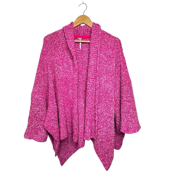 Free People Prickly Pear Pink BFF Cardigan Sweater Oversized. Barbie Pink XS - Picture 1 of 13